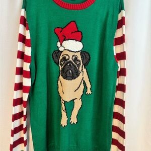 Ugly Christmas Sweater Green with Red Trim
